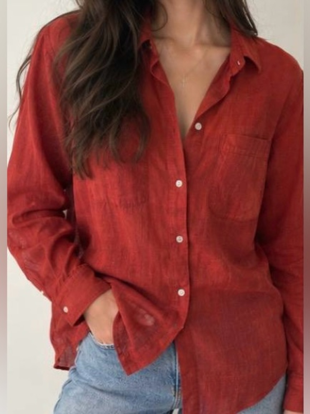 Banana Republic Rust Red Linen Button-Down Shirt